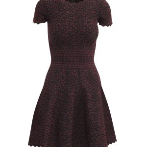 Alaïa Bedrucktes Minikleid mit kurzen Ärmeln in Burgunder Viskose