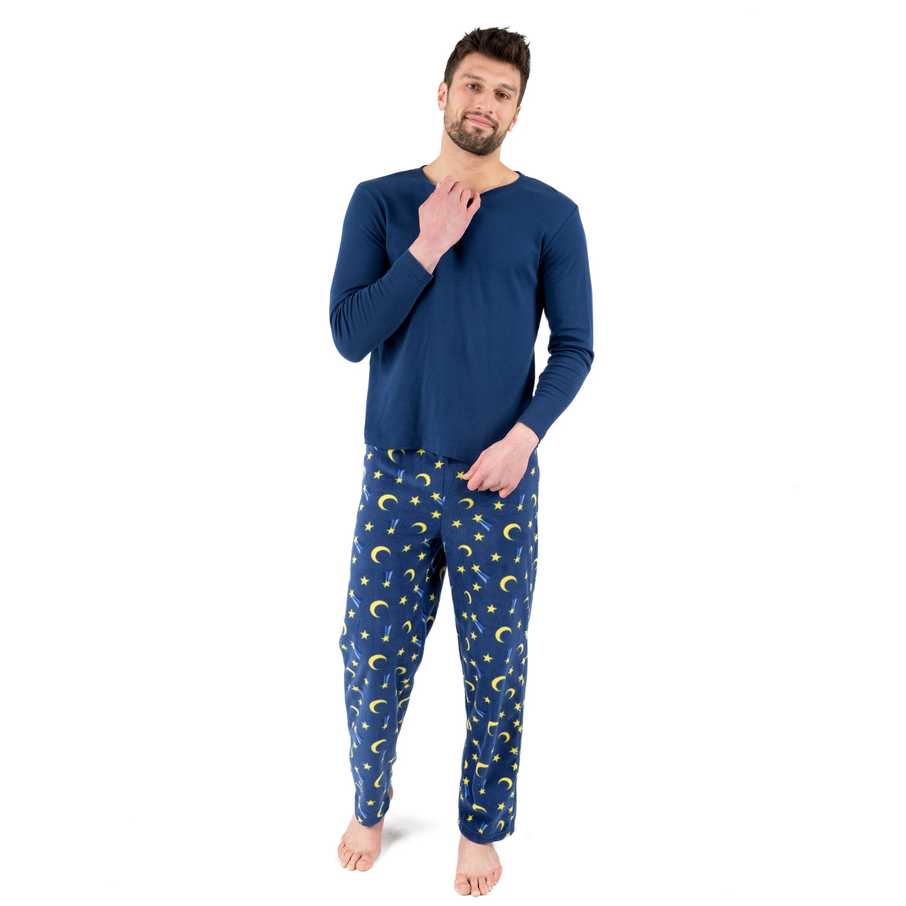 Herren Baumwoll Top und Fleece Hose Pyjamas Moon