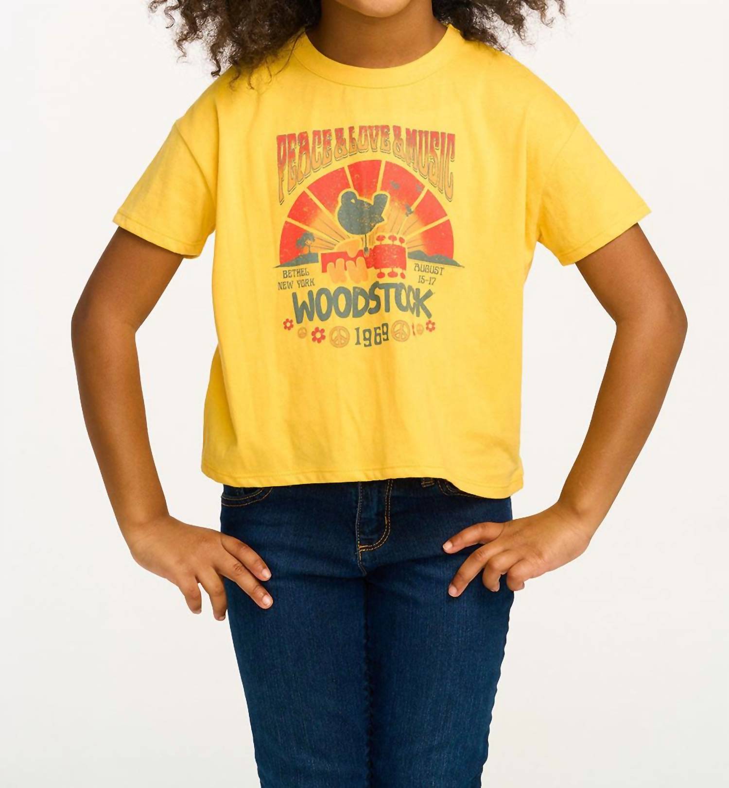 Kinder Mädchen Woodstock Pfirsich & Liebe & Musik Tee in Gold