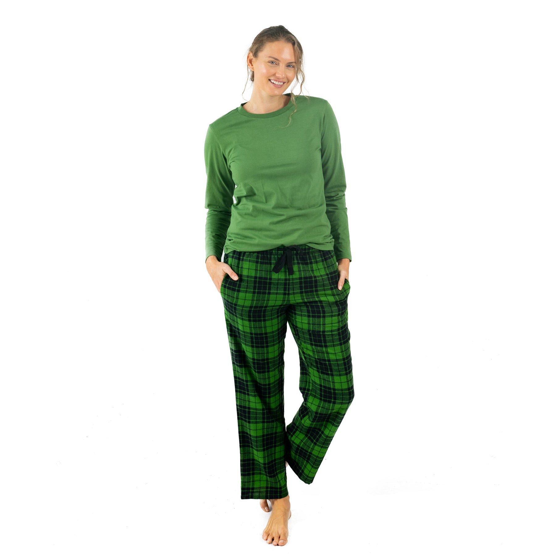 Weihnachten Damen Baumwolle Top Flanell Hose Pyjamas kariert