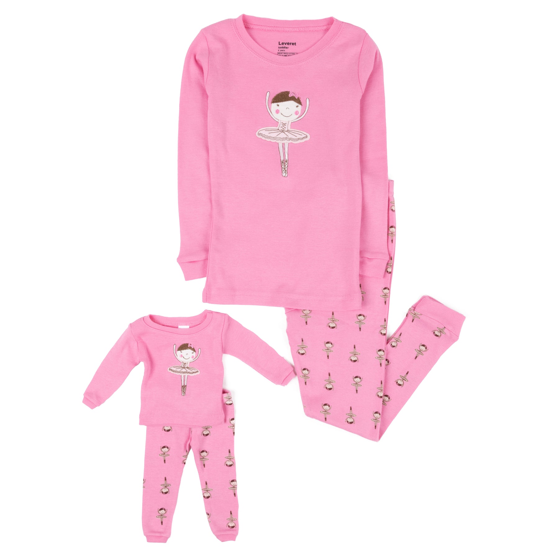 Mädchen und passende Puppe Baumwolle Pyjamas Ballerina Hellrosa