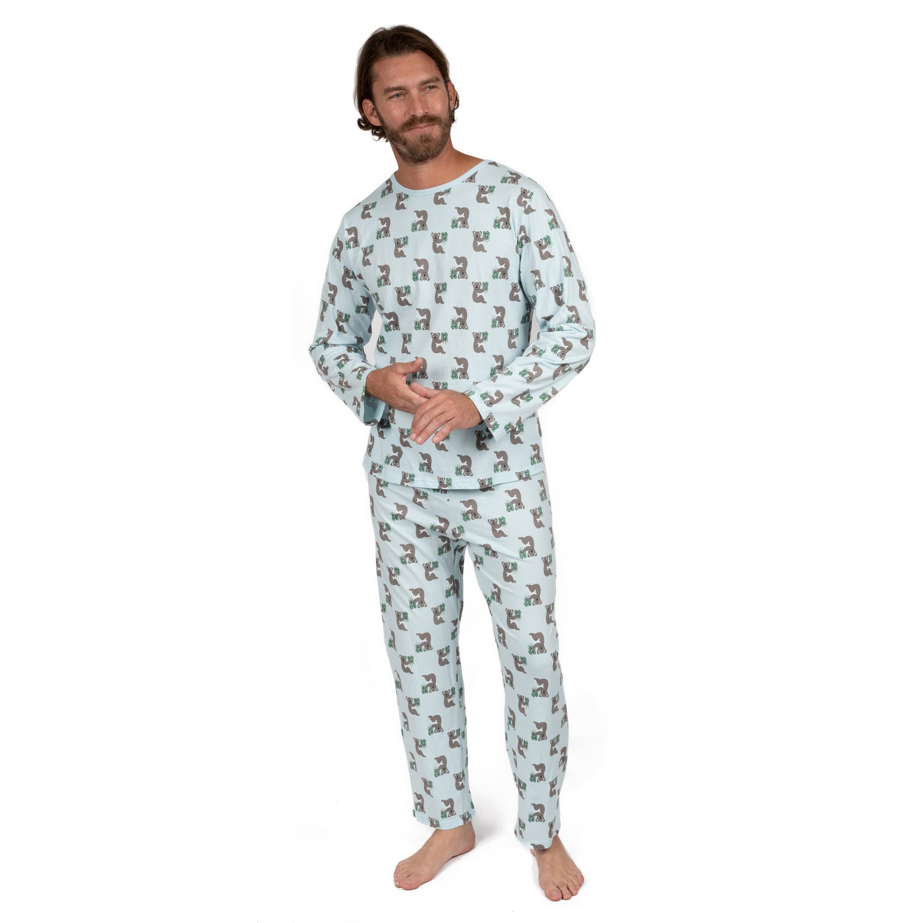 Herren Zweiteilige Baumwolle locker Fit Pyjamas Koala Blau