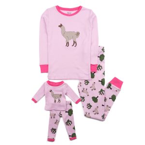 Mädchen und passende Puppe Baumwolle Pyjamas Lama