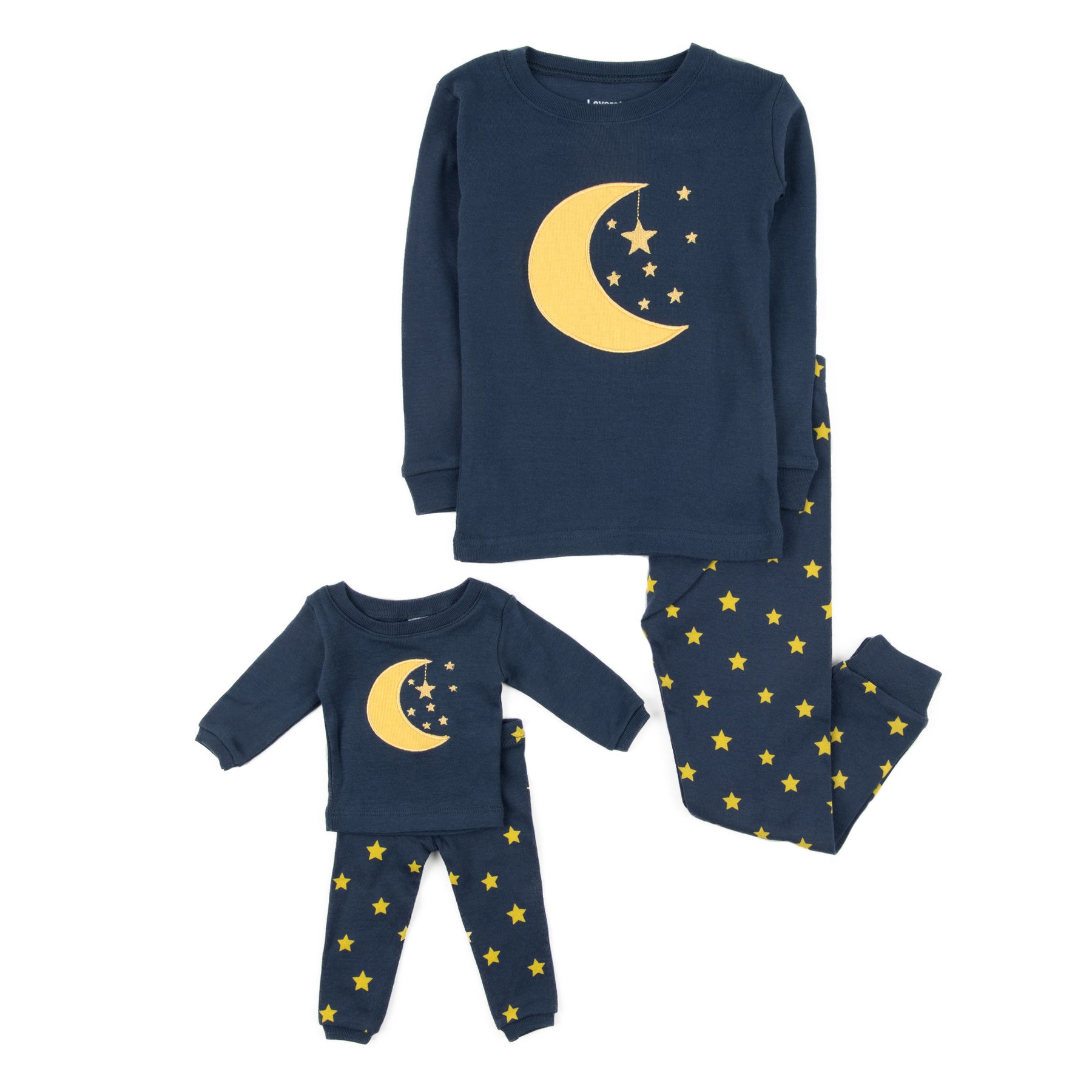 Mädchen und passende Puppe Baumwolle Pyjamas Mond und Sterne
