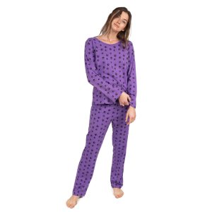 Damen zweiteilige Baumwolle locker Fit Pyjamas Hundepfote lila
