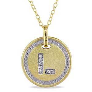 Mimi & Max L Initial Diamant Akzent Anhänger mit Kette in Gelb überzogen Sterling Silber