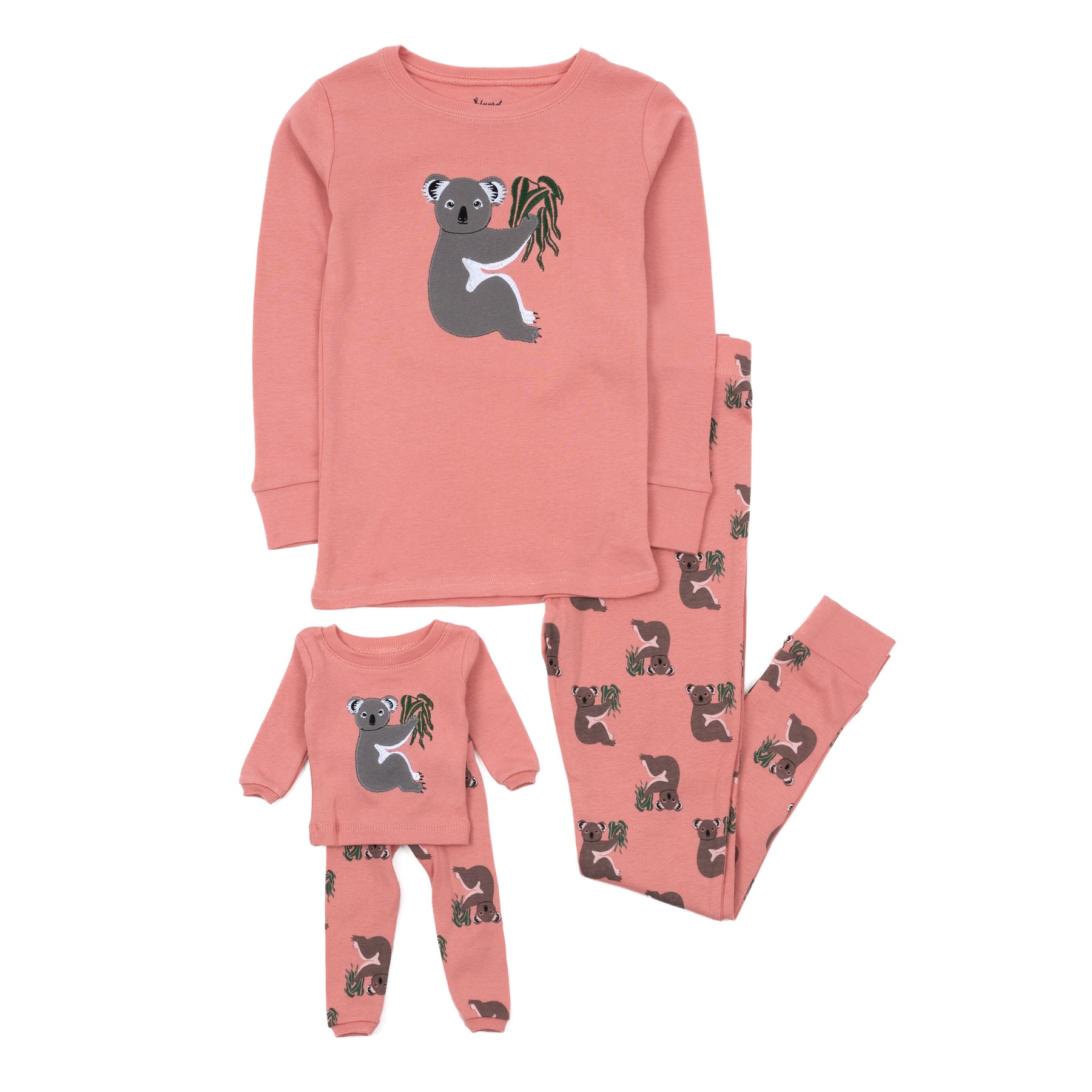 Mädchen und passende Puppe Baumwolle Pyjamas Koala Rosa