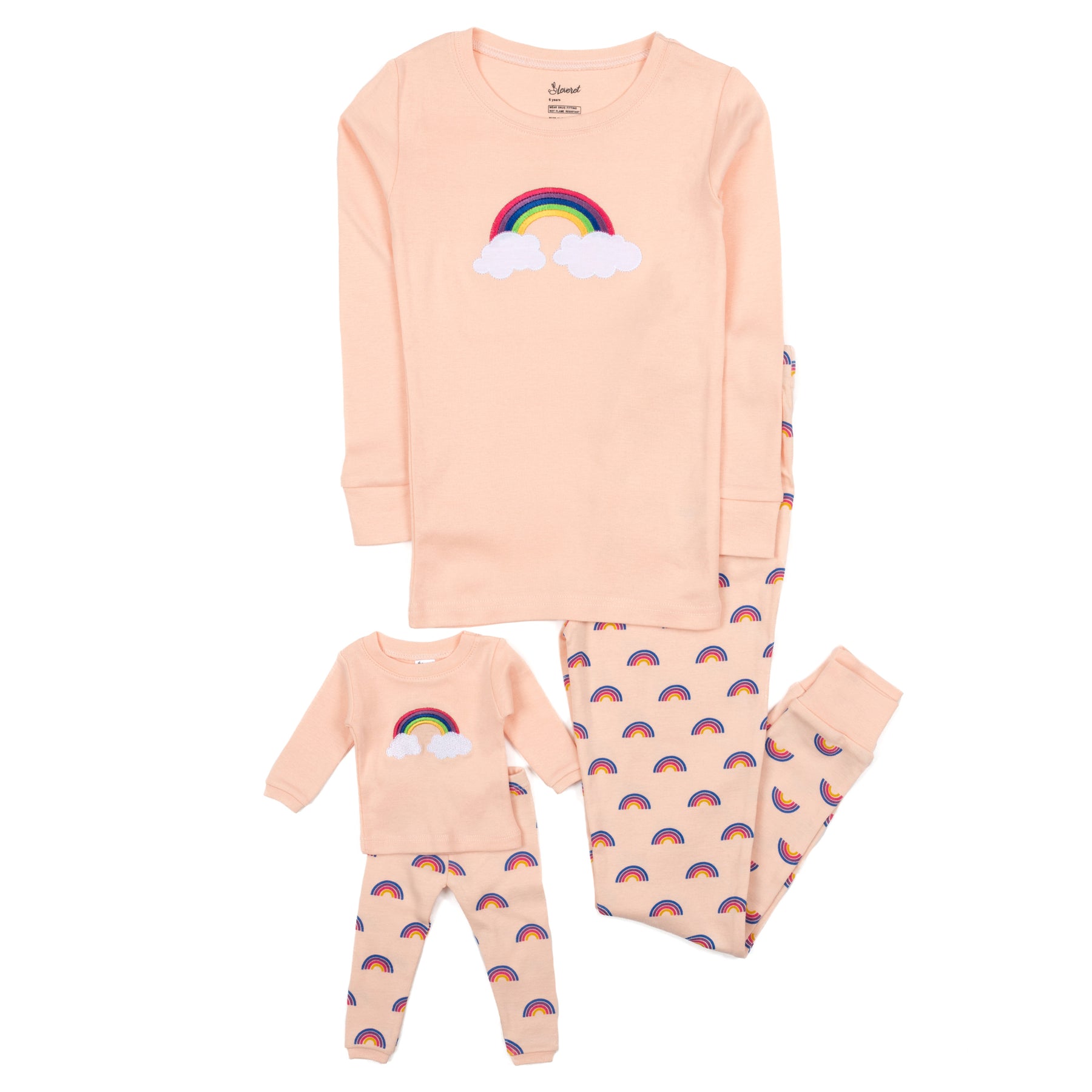 Mädchen und passende Puppe Baumwolle Pyjamas Regenbogen