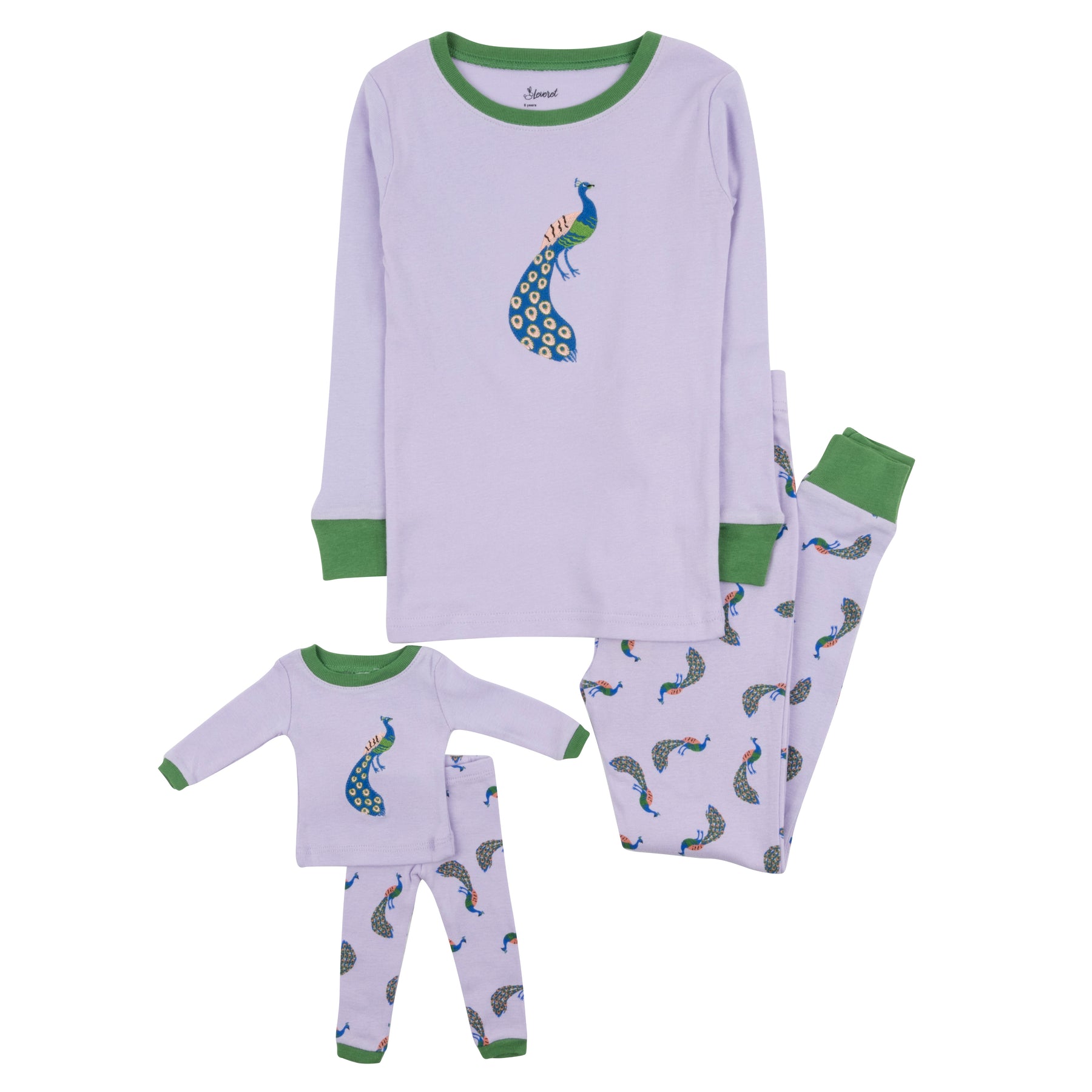 Mädchen und passende Puppe Baumwolle Pyjamas Pfau
