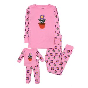 Mädchen und passende Puppe Baumwolle Pyjamas Blumentopf
