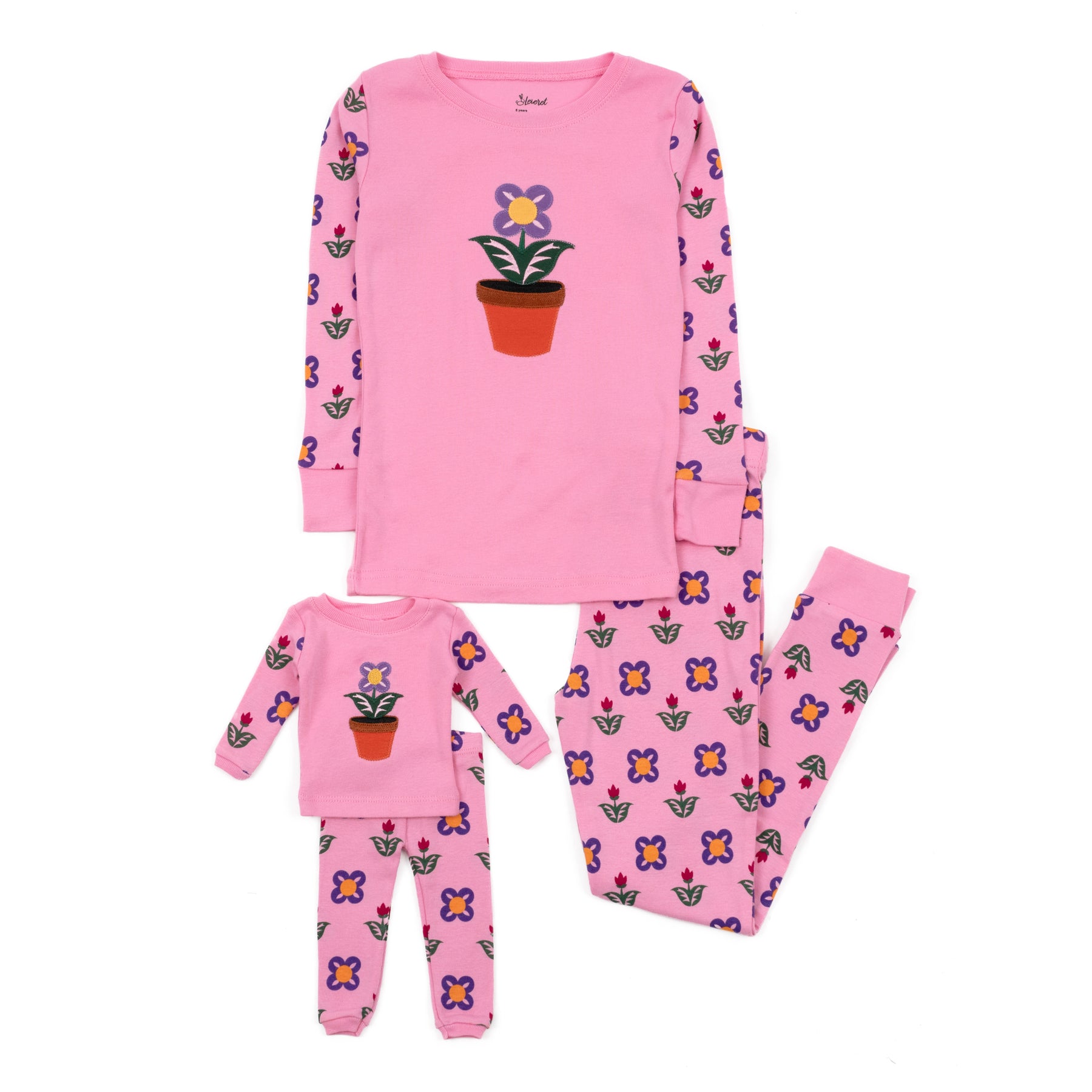 Mädchen und passende Puppe Baumwolle Pyjamas Blumentopf
