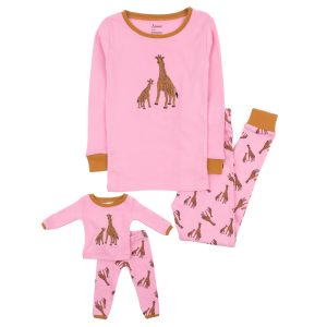 Mädchen und passende Puppe Baumwolle Pyjamas Giraffe