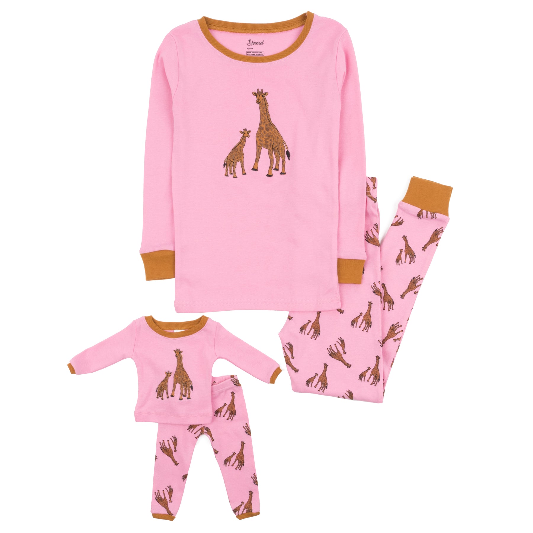 Mädchen und passende Puppe Baumwolle Pyjamas Giraffe