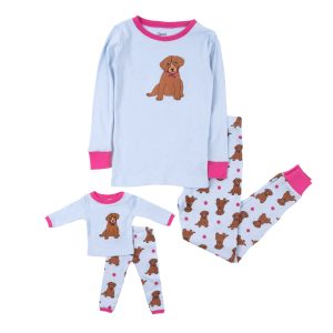 Mädchen und passende Puppe Baumwolle Pyjamas Welpen