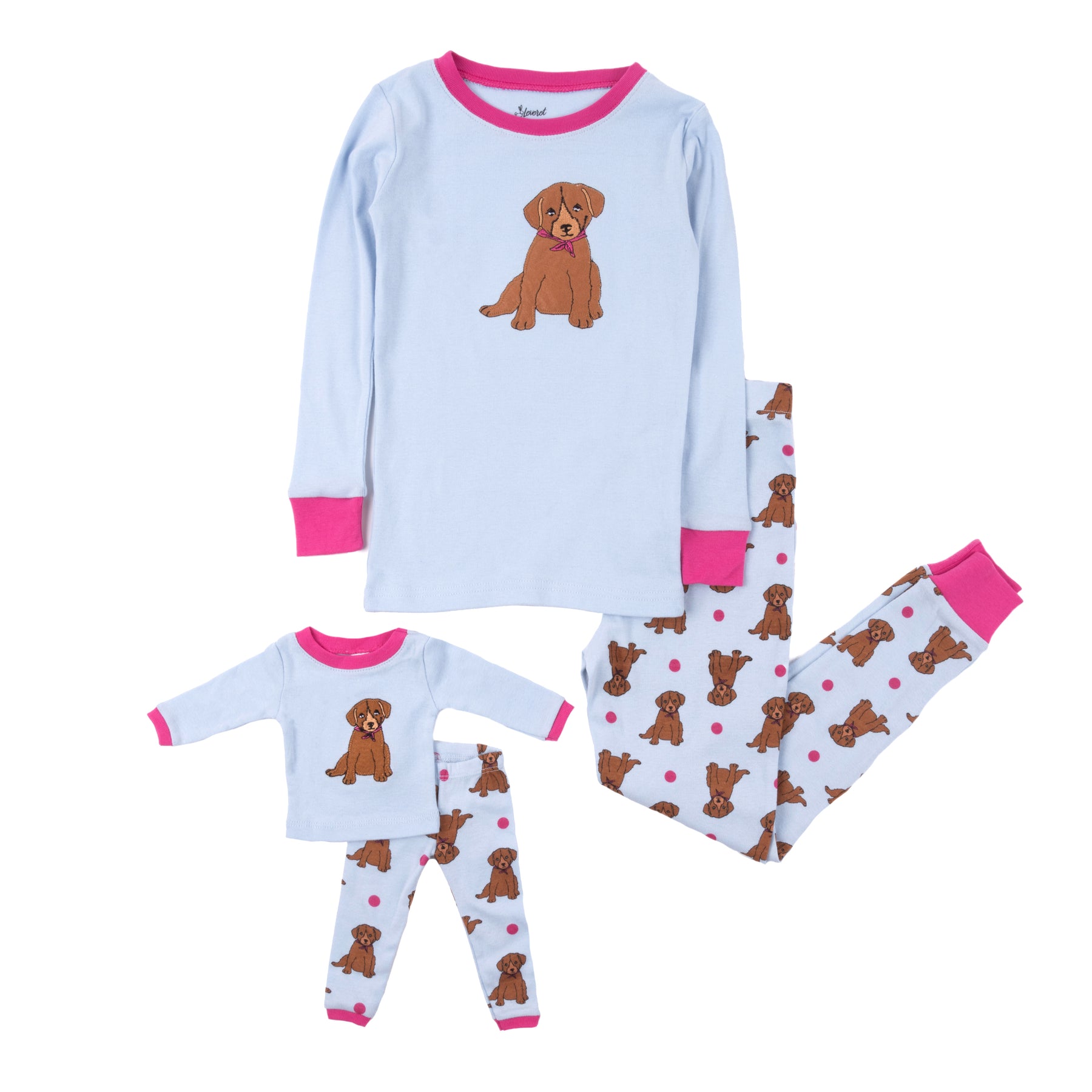 Mädchen und passende Puppe Baumwolle Pyjamas Welpen
