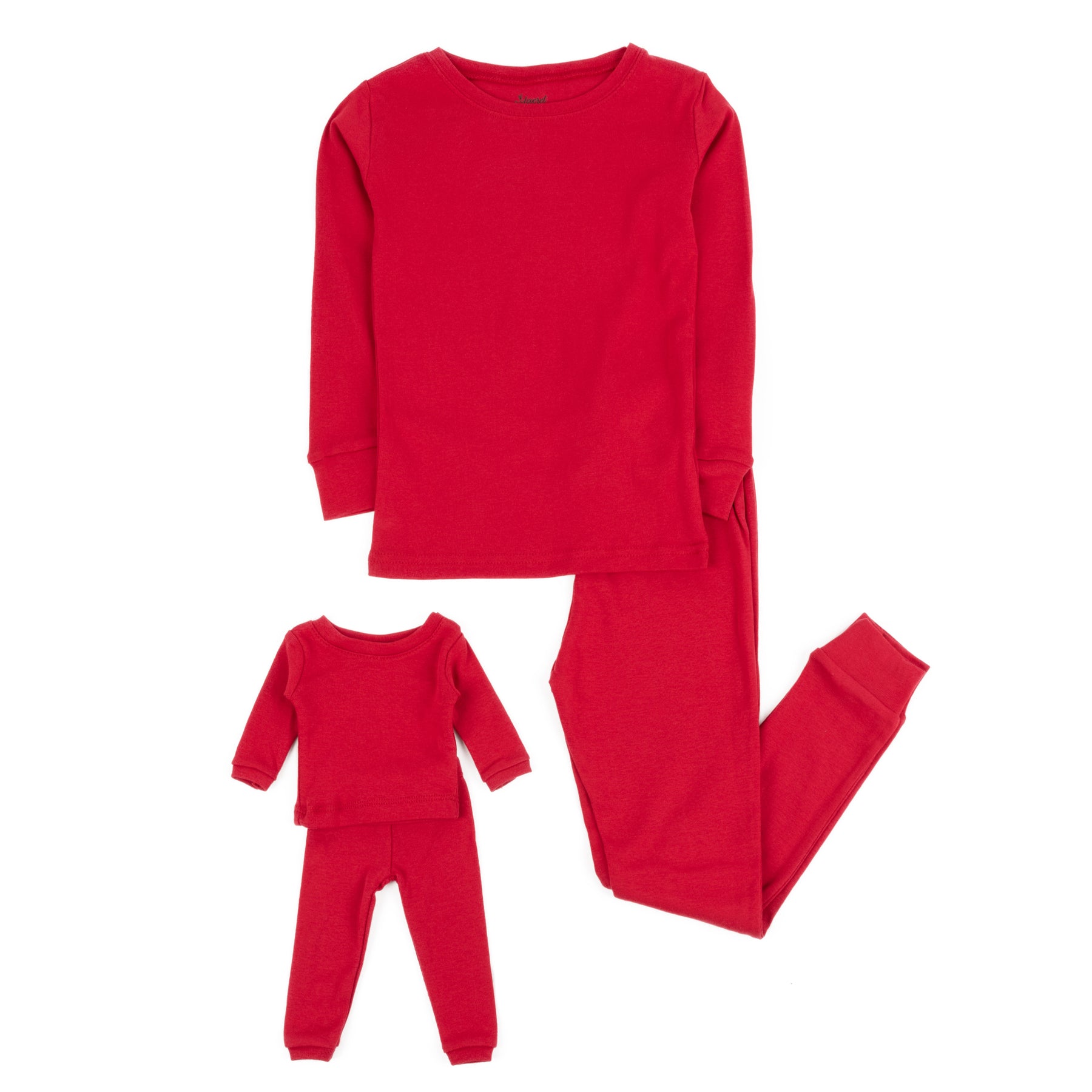 Mädchen und passende Puppe Baumwolle Pyjamas Solid Rot