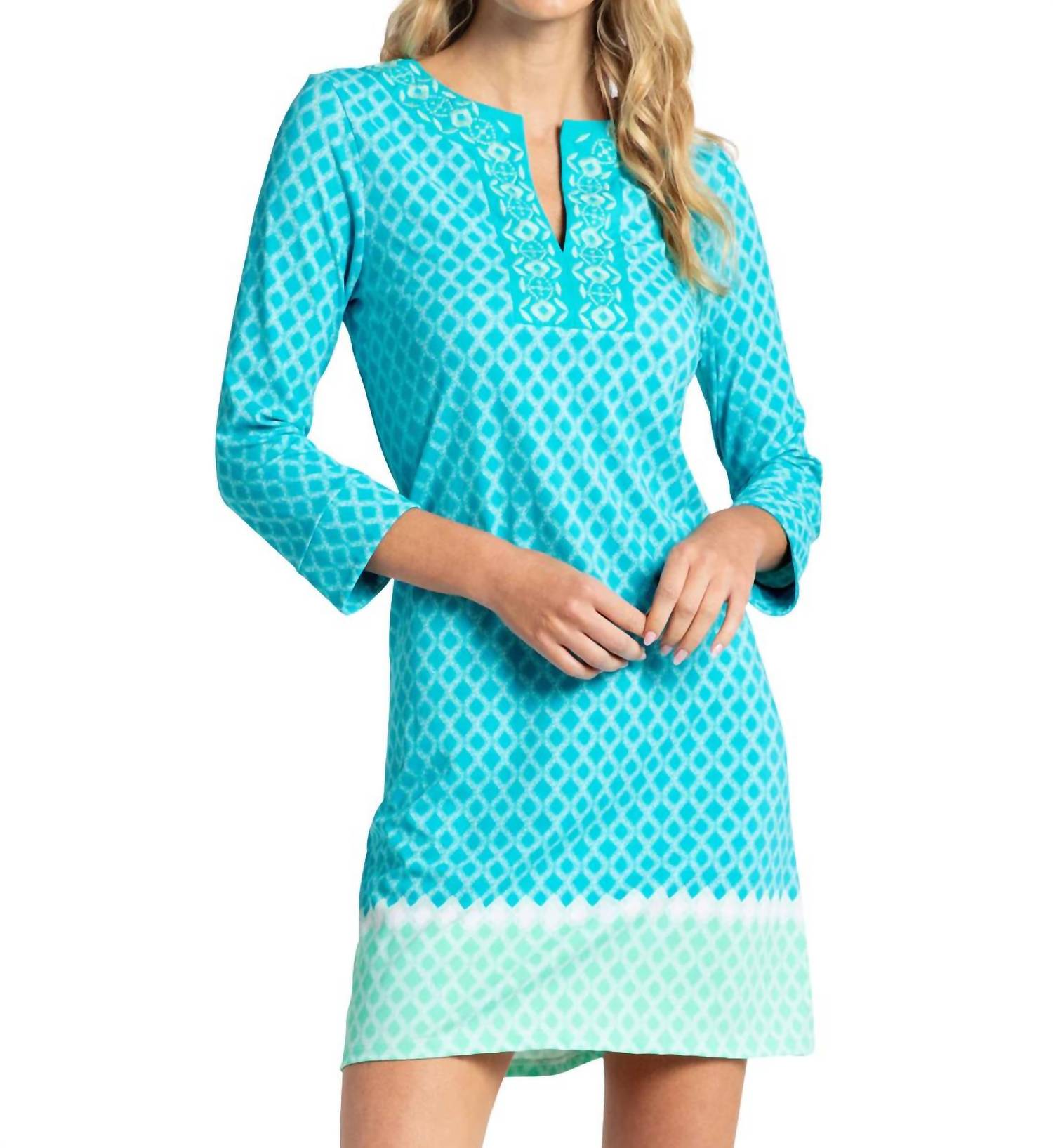 St. Pete bestickte Tunikakleid in blau