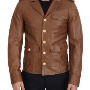 Dolce & Gabbana mit Knopfleiste-Blouson-Herrenjacke aus Kalbsleder (Gebraucht)