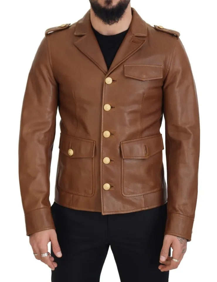 Dolce & Gabbana mit Knopfleiste-Blouson-Herrenjacke aus Kalbsleder (Gebraucht)