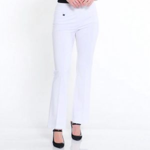 Weite Band elastische Taille Flare Bein Hose in weiß