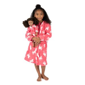 Weihnachtsmädchen und passende Puppe Fleece mit Kapuze Bademantel Einhorn