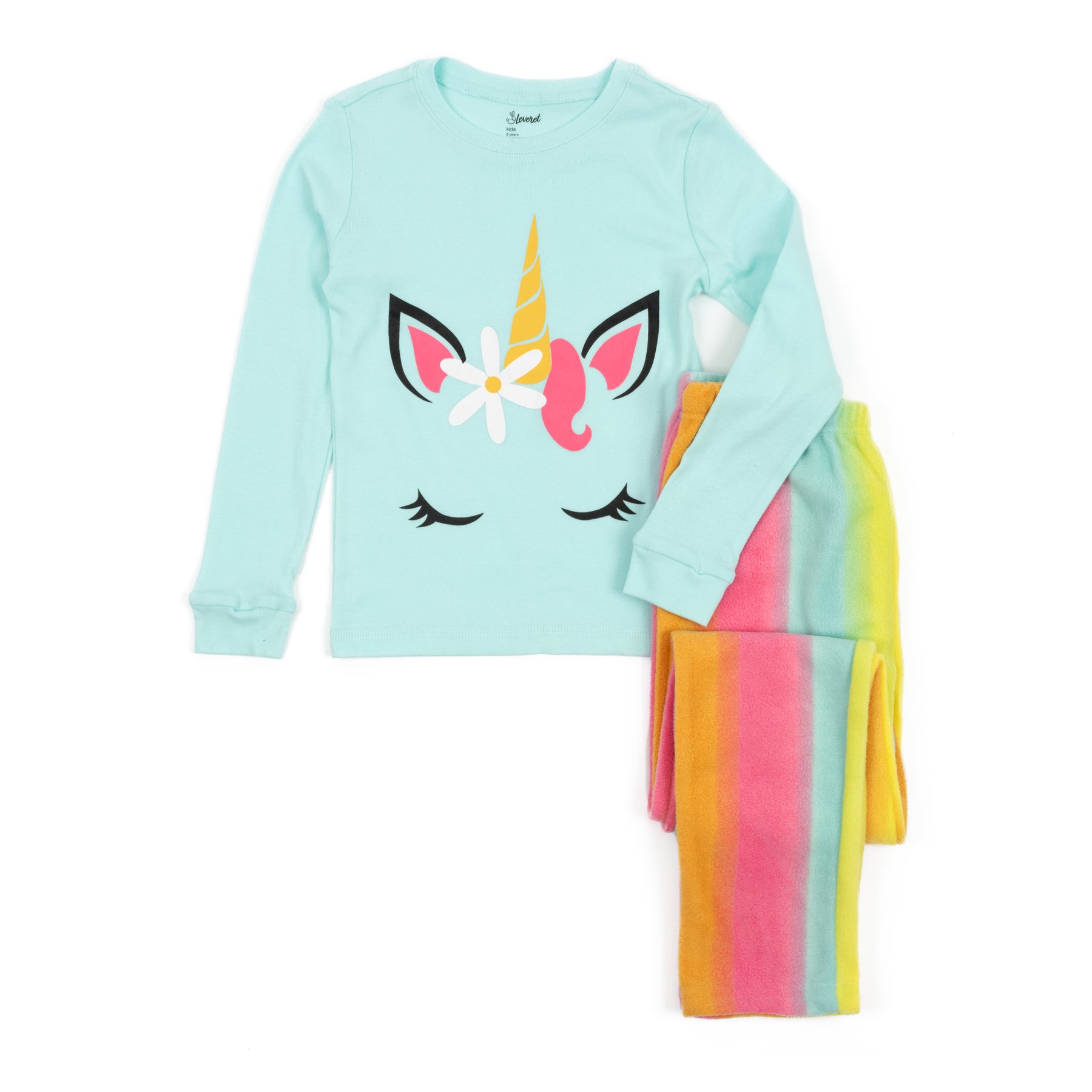 Kinder Baumwolltop und Fleecehose Pyjamas Regenbogen