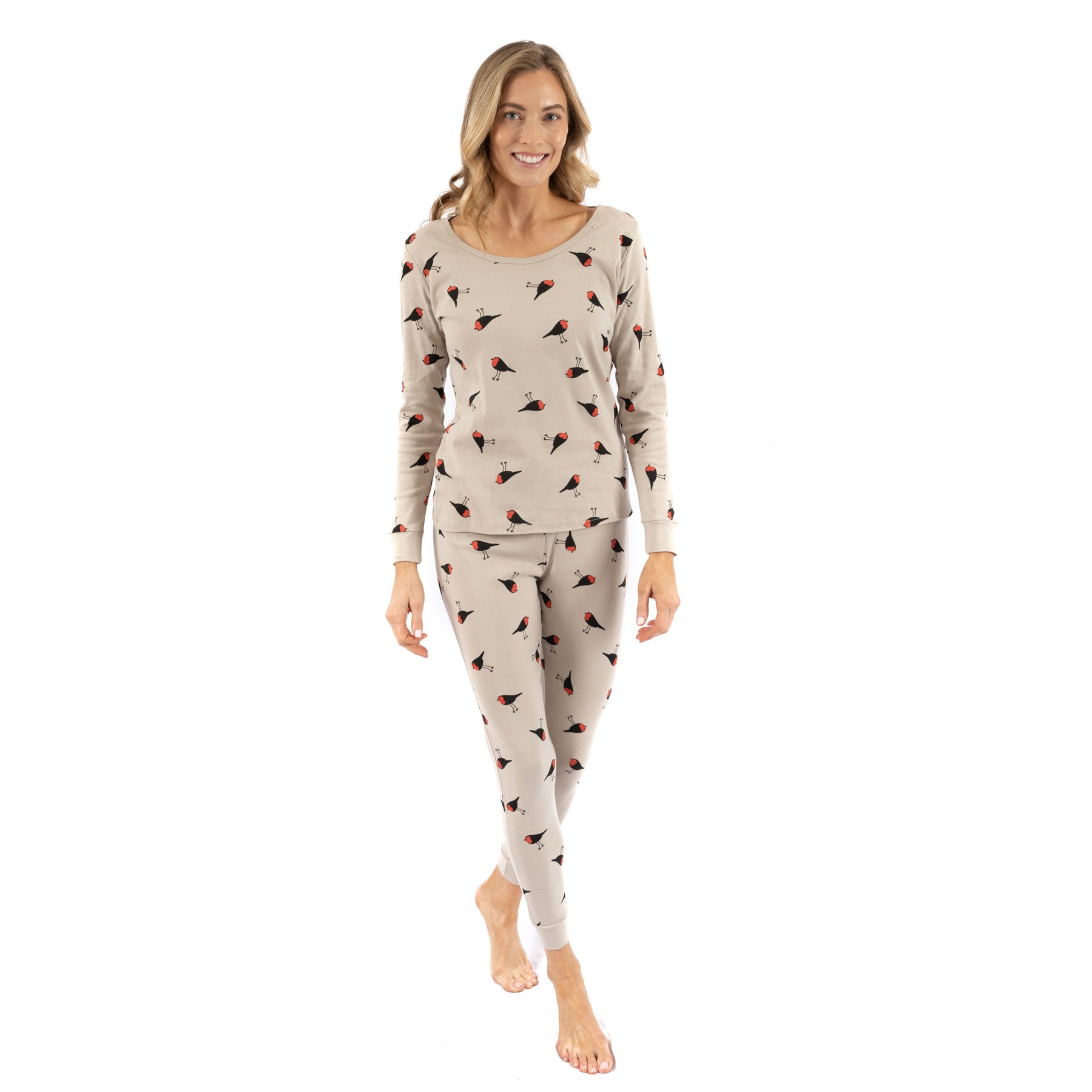 Damen zwei Stück Baumwolle Pyjamas Vögel