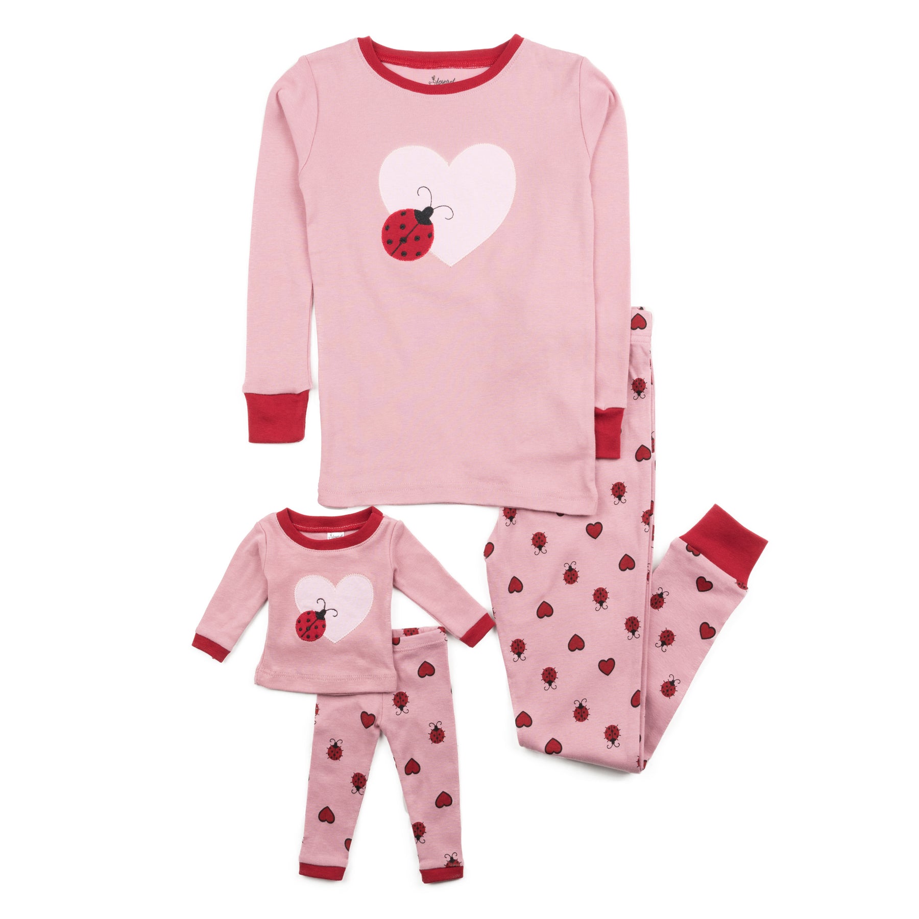 Mädchen und passende Puppe Baumwolle Pyjamas Marienkäfer w / Herz