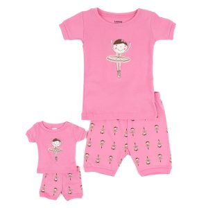 Mädchen und passende Puppe kurze Pyjamas Ballerina