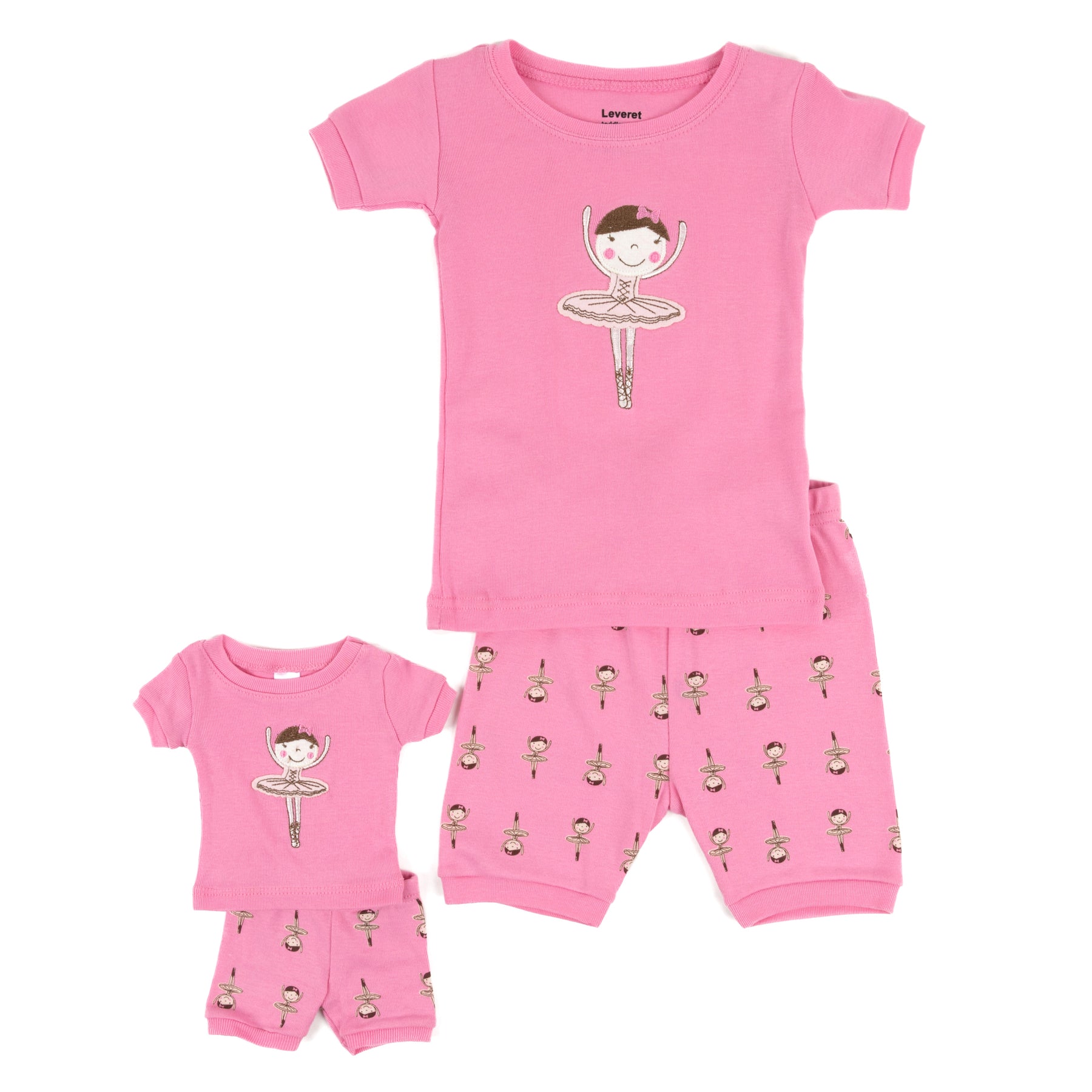 Mädchen und passende Puppe kurze Pyjamas Ballerina