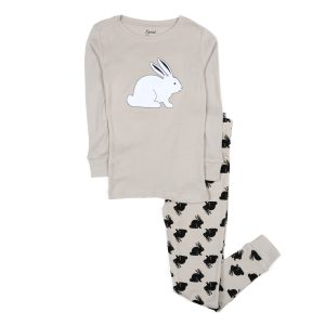 Kinder zwei Stück Baumwolle Pyjamas Hase grau