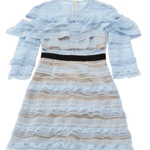 Self-Portrait Stripe Grid Lace Minikleid aus blauem Polyester 7765003272252