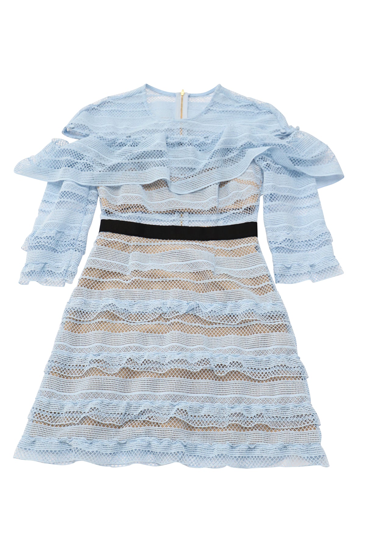 Self-Portrait Stripe Grid Spitze Minikleid aus blauem Polyester
