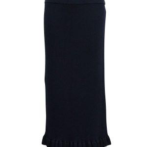 Michael Kors Rüschen Saum Midi Rock in Marineblau Viskose – 7765006680124