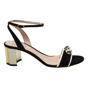 Giorgio Armani Ankle Strap Block Fersensandalen in schwarzem Wildleder 7765011529788