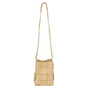 Bottega Veneta Small Cassette Cross Körper Eimer Tasche in Pastell gelb Lammfell Leder 7765008416828