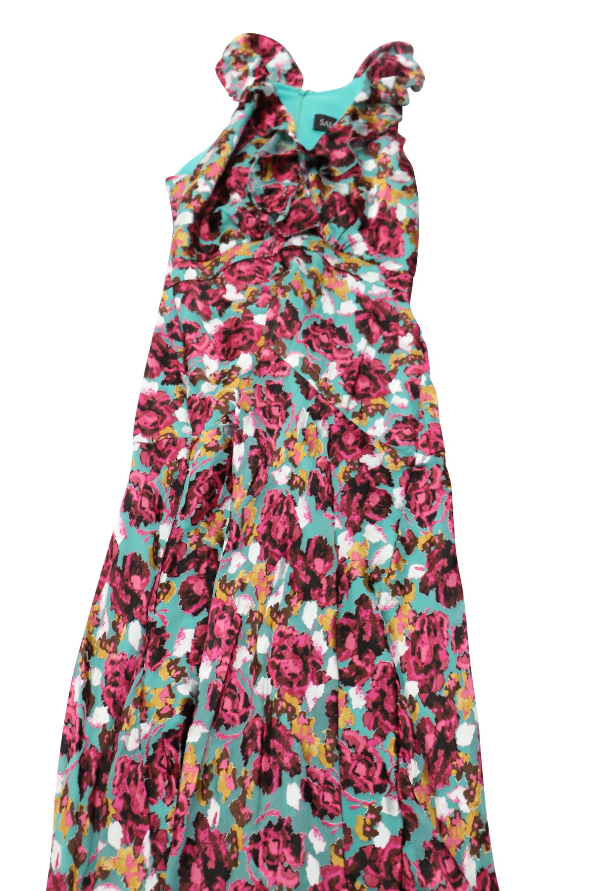 Saloni mit Blumenmuster Rüschen Midikleid aus mehrfarbigem Viskose