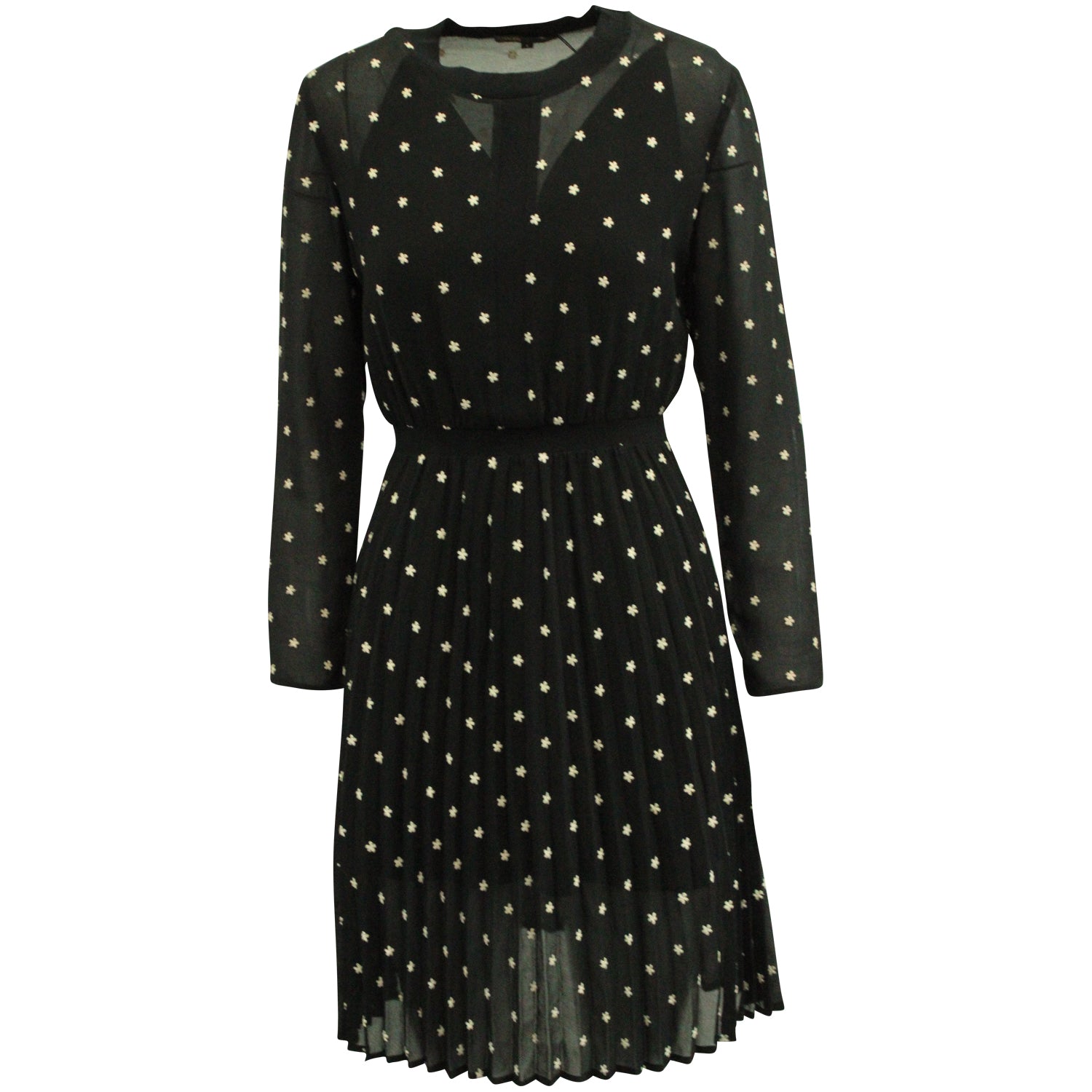 Maje Sheer mit Blumenmuster Langarmkleid aus schwarzem Polyester