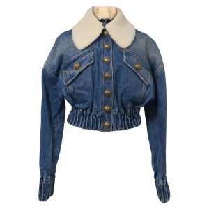 Balmain Sherpa Collar Jacke aus blauem Denim