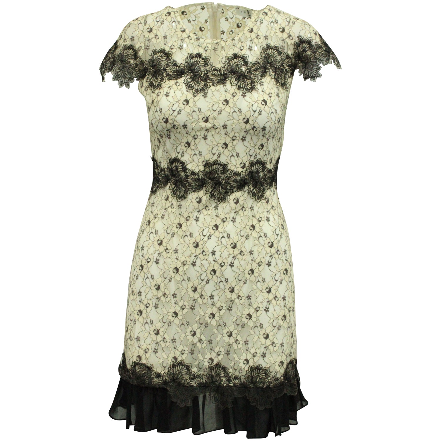 Sandro Paris Zweifarbiges Spitzenkleid aus weißem und schwarzem Polyester