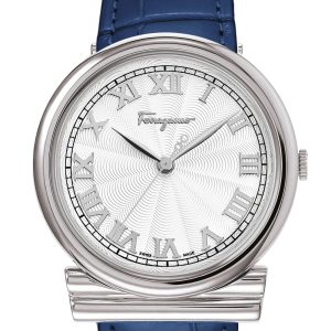 Ferragamo Damen-Armbanduhr mit blauem Quarz, 34 mm