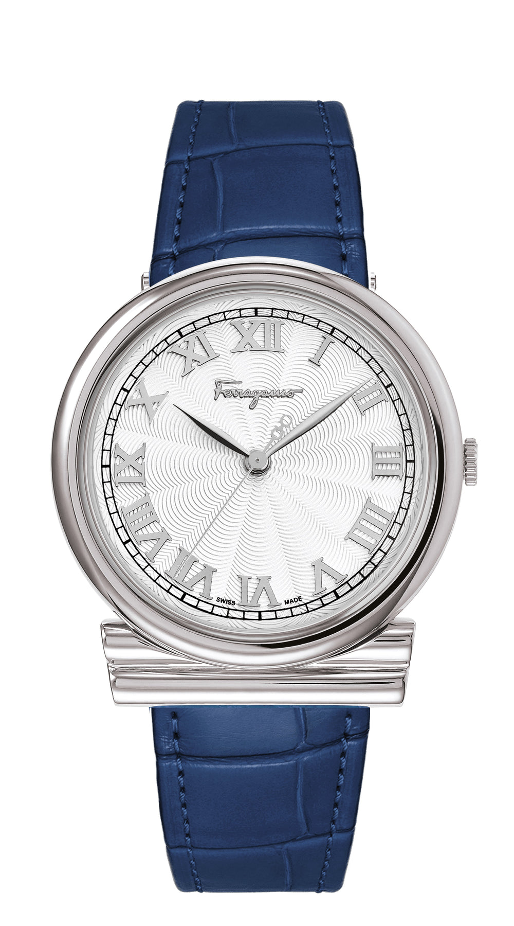 Ferragamo Damen-Armbanduhr mit blauem Quarz, 34 mm