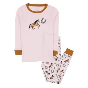 Kinder zwei Stück Baumwolle Pyjama rosa Pferd