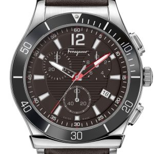 Ferragamo Herren-Armbanduhr mit braunem Quarz, 44 mm