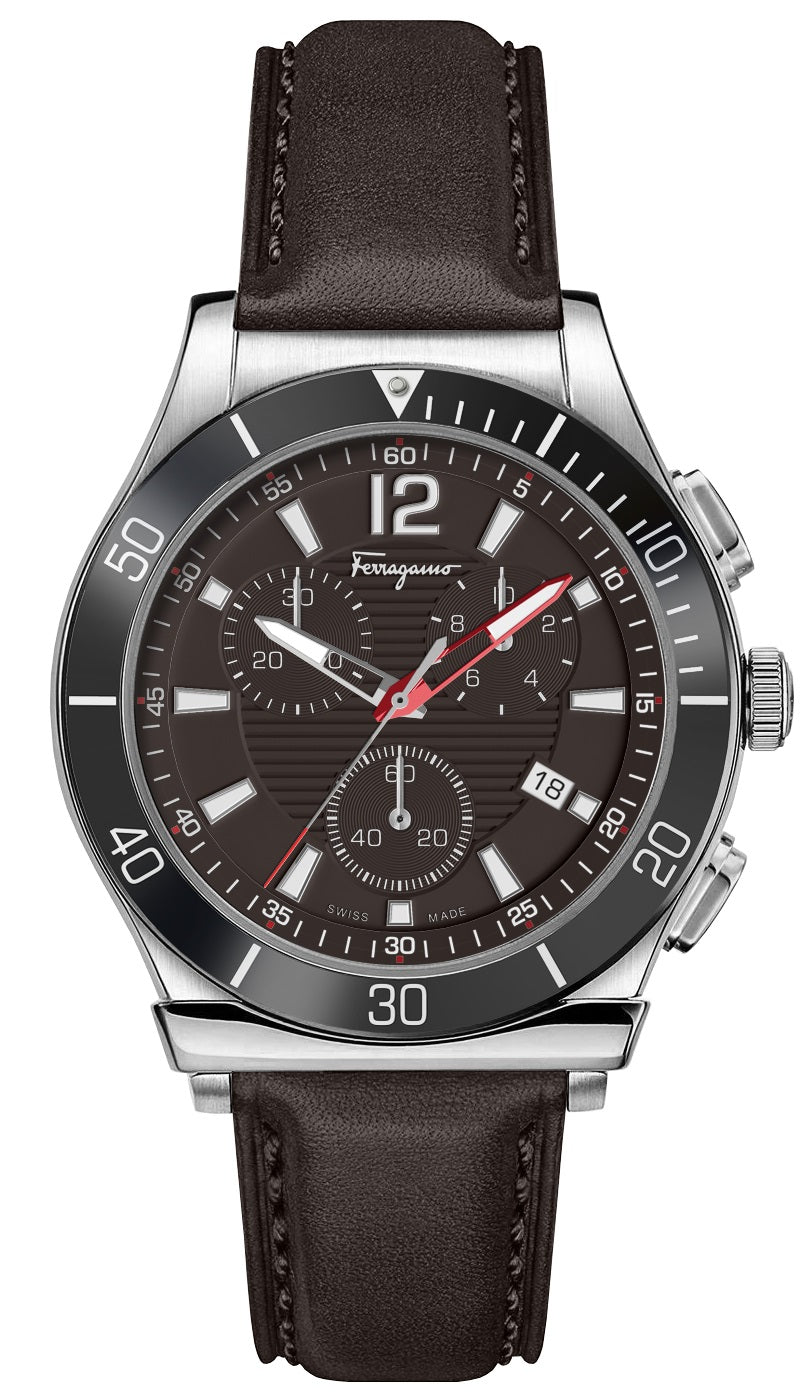 Ferragamo Herren-Armbanduhr mit braunem Quarz, 44 mm