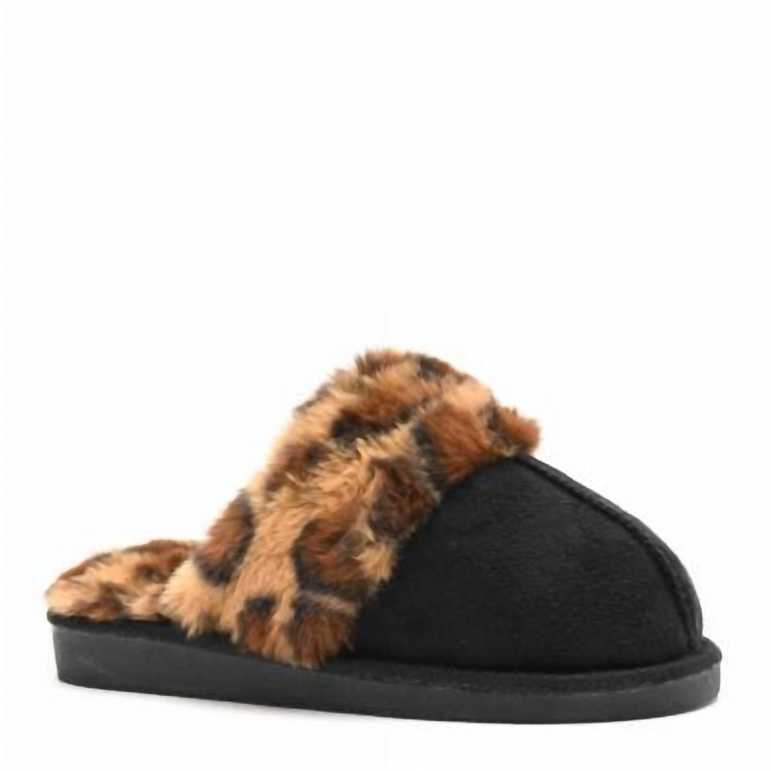 Damen Snooze Leopard Hausschuhe in schwarz