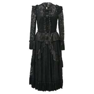 Dolce & Gabbana Schleifendetail Detail Rüschen getrimmte Spitze Midikleid in schwarz Polyamid 7764992524348