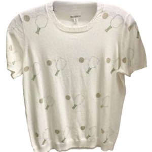 Damen Pickleball ausgefranst Rand Tee Top in weiß 7827089719356
