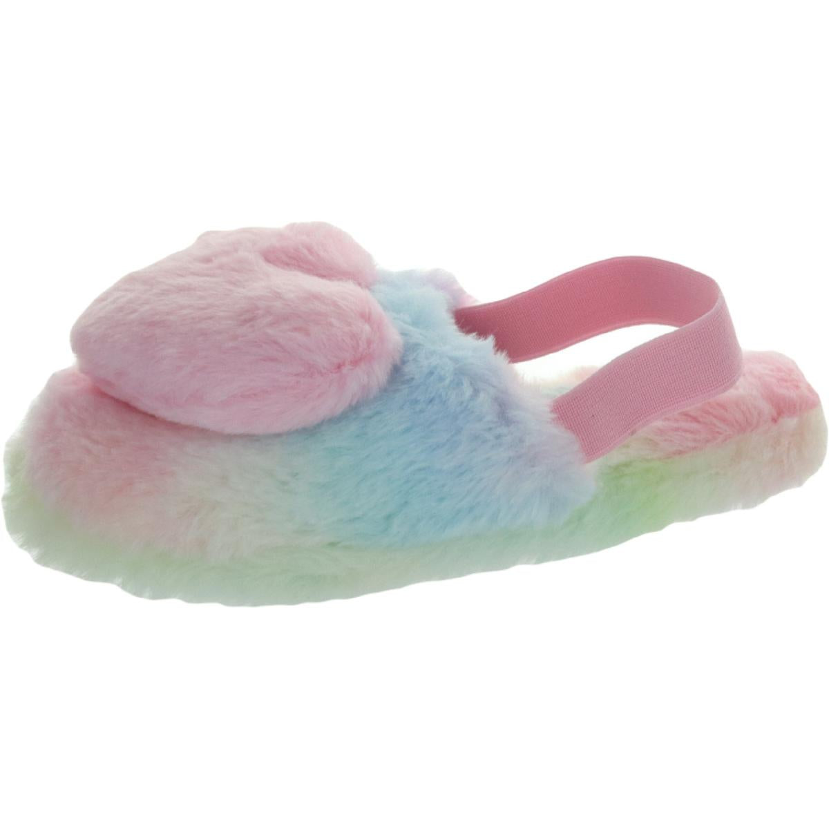 Mädchens flauschige Kunstpelz Slingback Hausschuhe mit Herz Pom Pom