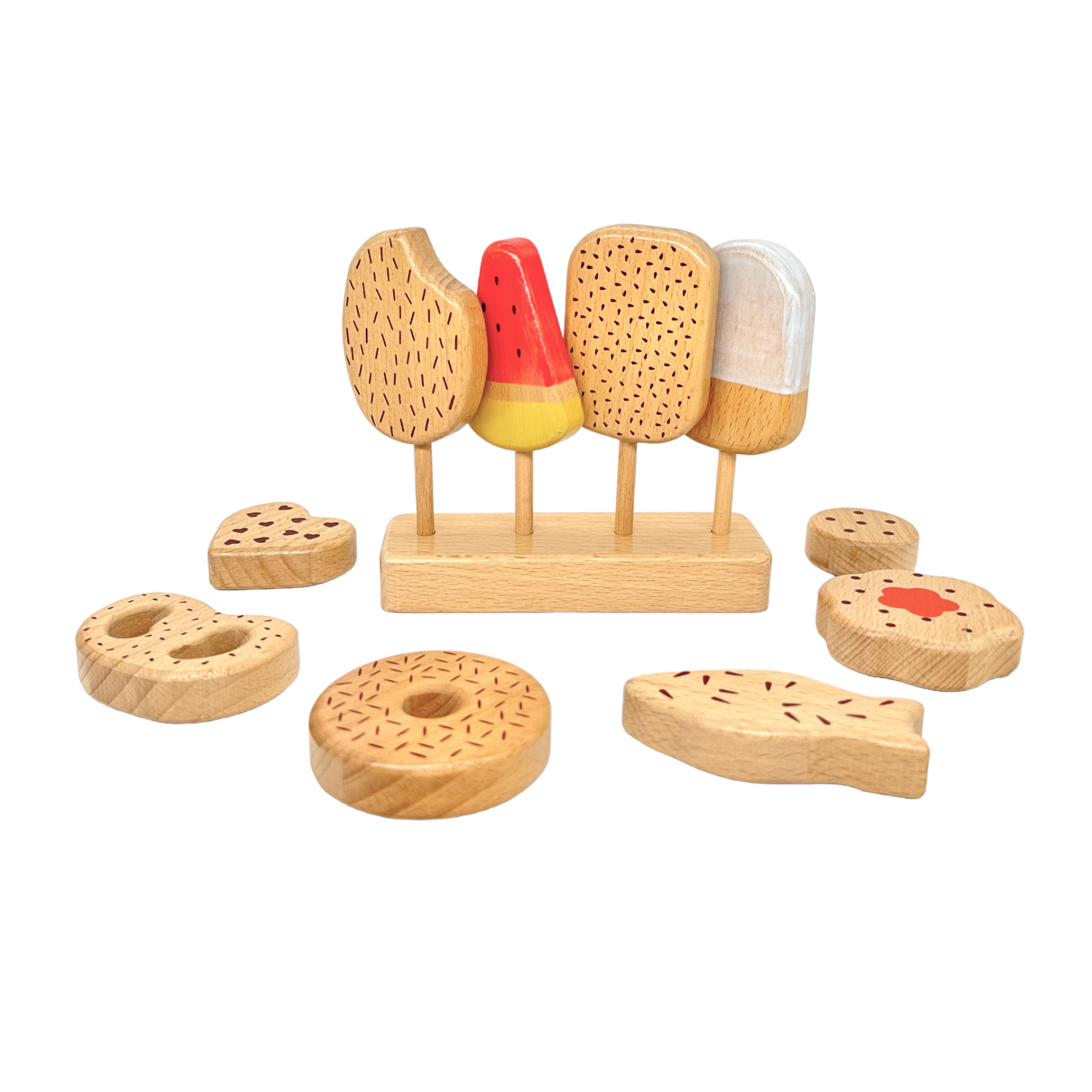 10 Stück hölzerne Eiscreme Eiscreme Bar und Gebäck Kekse Pretend Play Set